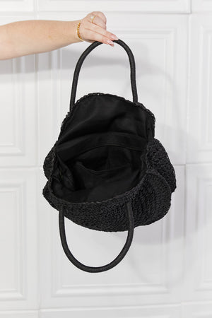 Justin Taylor Beach Date Straw Rattan Handbag in Black-Teresa's Fashionista LLC