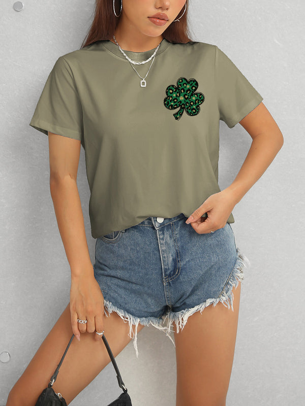 Lucky Clover Round Neck Short Sleeve T-Shirt-Teresa's Fashionista LLC