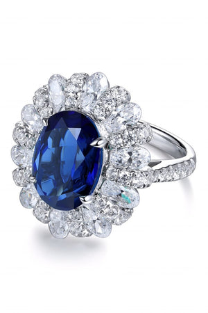 5 Carat Lab-Grown Sapphire Flower Shape Ring-Teresa's Fashionista LLC