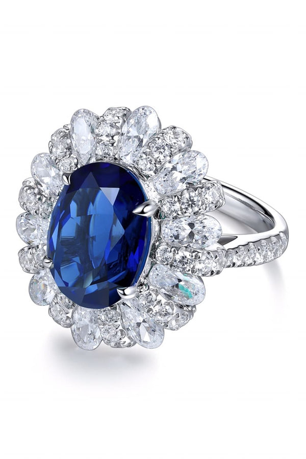 5 Carat Lab-Grown Sapphire Flower Shape Ring-Teresa's Fashionista LLC