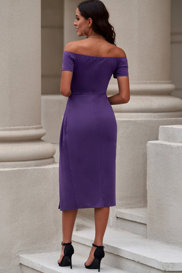 Off-Shoulder Short Sleeve Split Dress-Teresa's Fashionista LLC