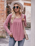 Pleated Detail Curved Hem Long Sleeve Top-Teresa's Fashionista LLC