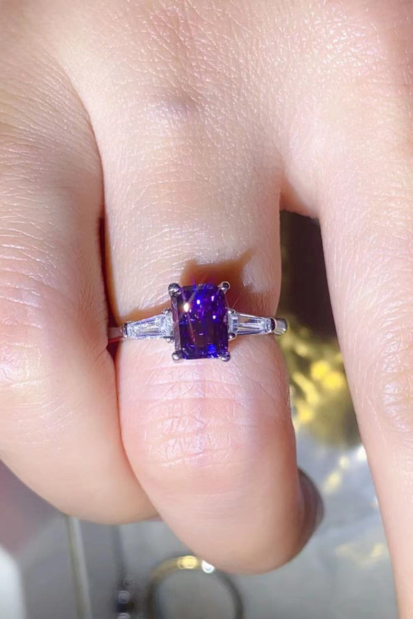 1 Carat Moissanite Platinum-Plated Rectangle Ring in Purple-Teresa's Fashionista LLC