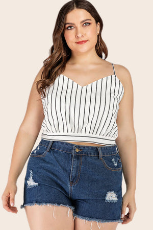 Plus Size Striped Tie-Back Cropped Cami-Teresa's Fashionista LLC