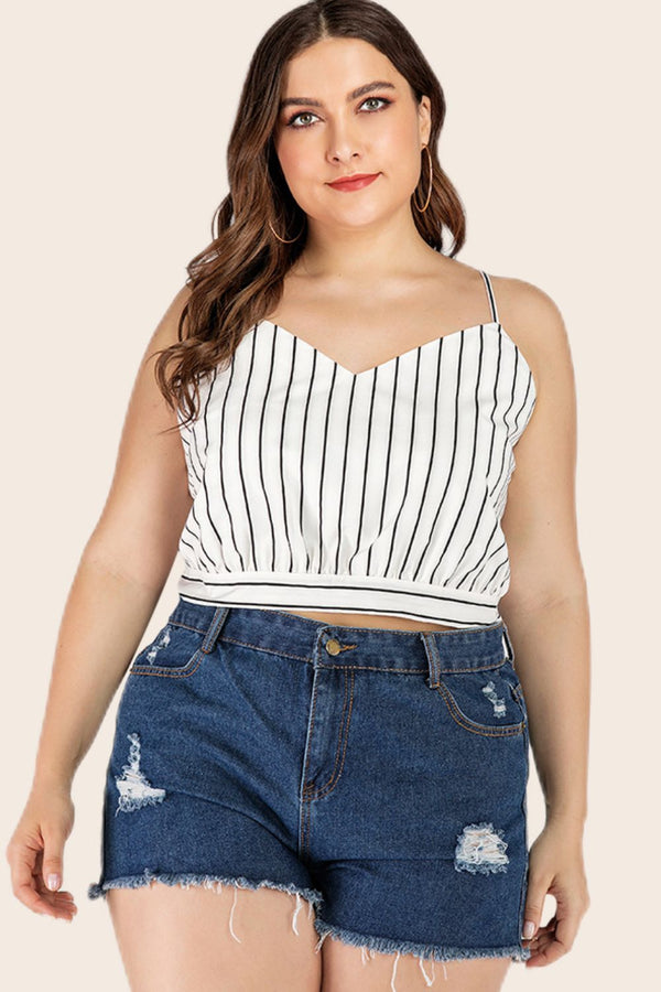 Plus Size Striped Tie-Back Cropped Cami-Teresa's Fashionista LLC