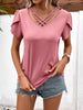 Strappy V-Neck Petal Sleeve Top-Teresa's Fashionista LLC