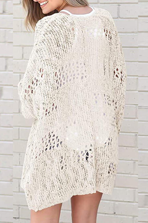 Openwork Open Front Long Sleeve Cardigan-Teresa's Fashionista LLC