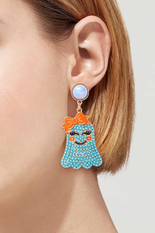 Smiling Ghost Shape Synthetic Pearl Earrings-Teresa's Fashionista LLC
