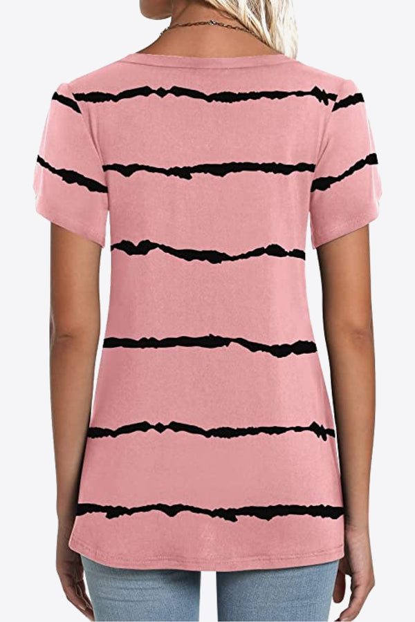 Printed Petal Sleeve V-Neck Blouse-Teresa's Fashionista LLC