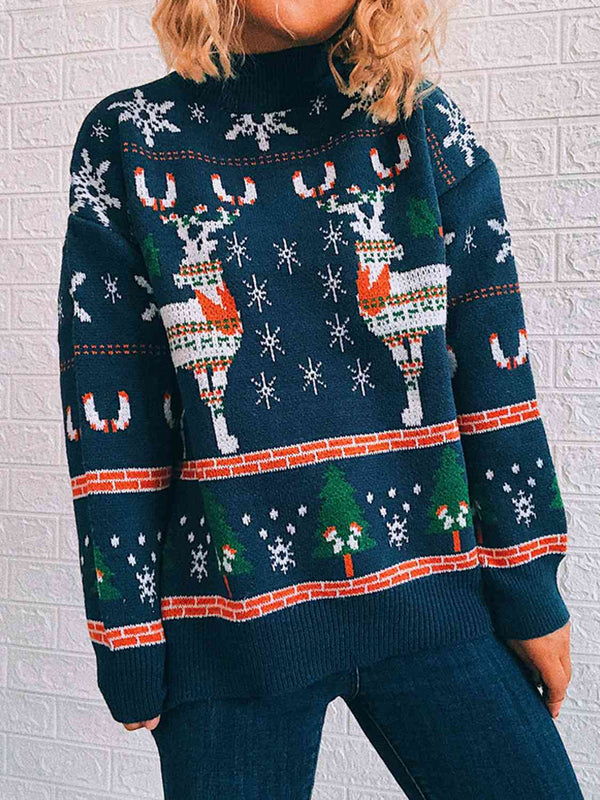 Turtleneck Drop Shoulder Long Sleeve Sweater-Teresa's Fashionista LLC