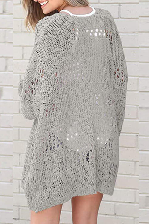 Openwork Open Front Long Sleeve Cardigan-Teresa's Fashionista LLC