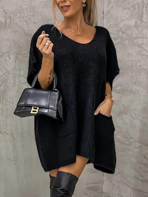V-Neck Short Sleeve Sweater with Pockets-Teresa's Fashionista LLC