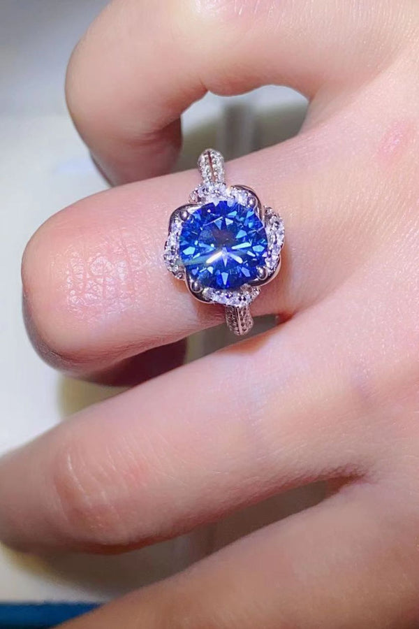 2 Carat Cobalt Blue Moissanite 925 Sterling Silver Ring-Teresa's Fashionista LLC