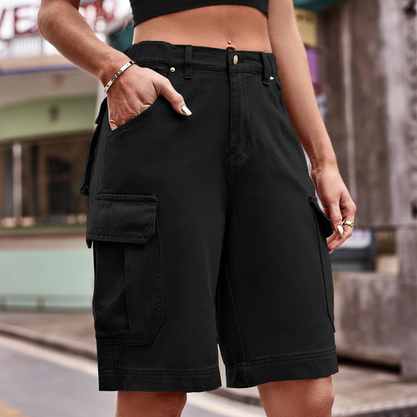 Denim Cargo Shorts with Pockets-Teresa's Fashionista LLC