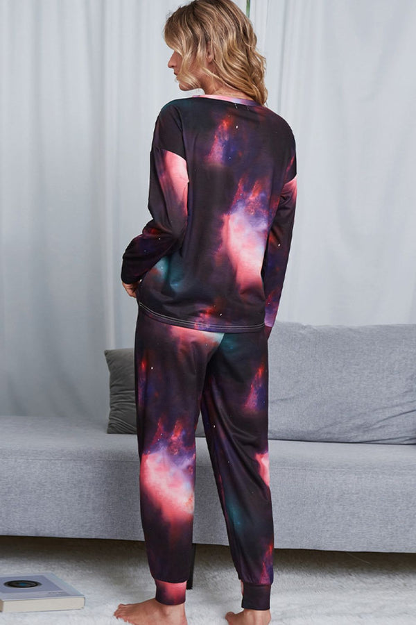 Tie-Dye Crewneck Top and Drawstring Waist Joggers Lounge Set-Teresa's Fashionista LLC