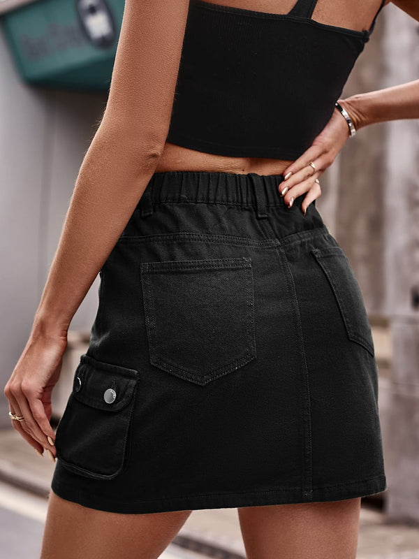 Denim Mini Skirt with Pockets-Teresa's Fashionista LLC