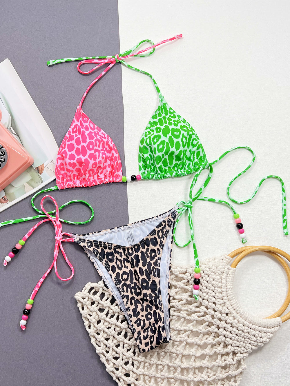 Leopard Tied Halter Neck Bikini Set-Teresa's Fashionista LLC