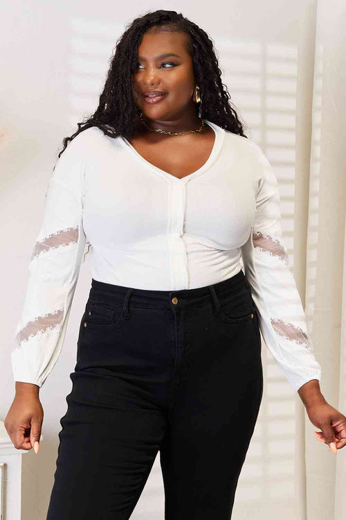 Double Take V-Neck Dropped Shoulder Blouse-Teresa's Fashionista LLC
