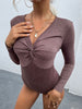 Twist Front V-Neck Long Sleeve Bodysuit-Teresa's Fashionista LLC