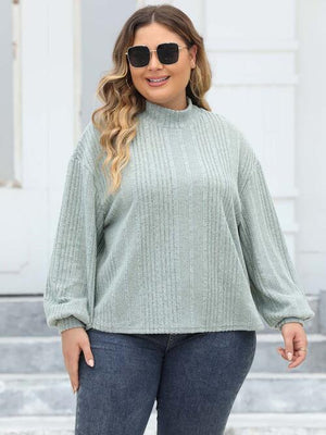 Plus Size Mock Neck Long Sleeve Knit Top-Teresa's Fashionista LLC