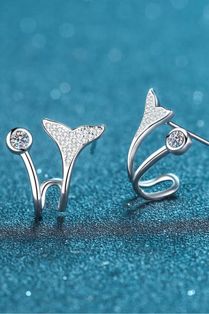 Moissanite Fishtail Rhodium-Plated Earrings-Teresa's Fashionista LLC