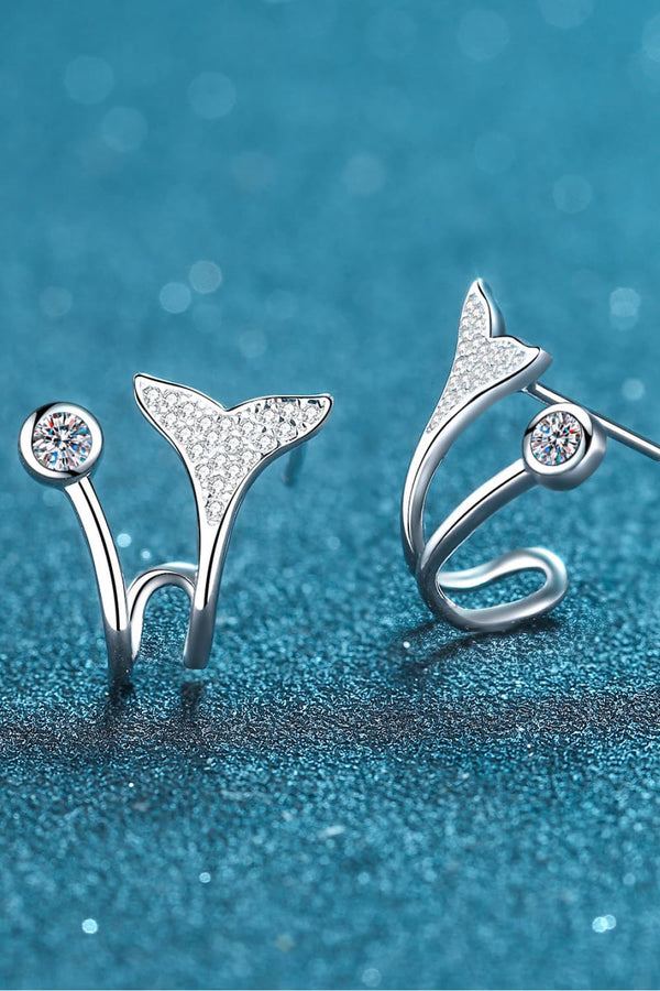 Moissanite Fishtail Rhodium-Plated Earrings-Teresa's Fashionista LLC