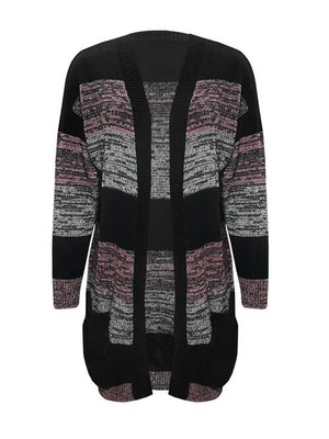 Striped Open Front Long Sleeve Cardigan with Pockets-Teresa's Fashionista LLC
