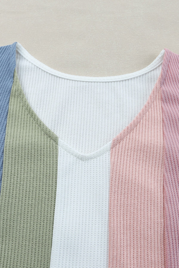 Multicolored Striped Waffle-Knit Sleeveless Tank-Teresa's Fashionista LLC