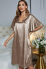 Satin Flutter Sleeve Side Slit V-Neck Night Dress-Teresa's Fashionista LLC