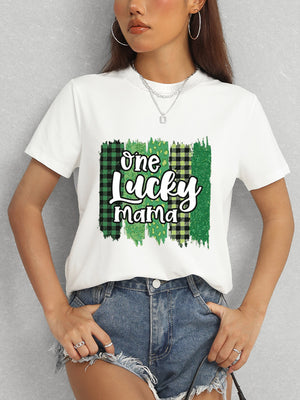 ONE LUCKY MAMA Round Neck T-Shirt-Teresa's Fashionista LLC