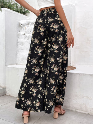 Floral Side Slit Wide Leg Pants-Teresa's Fashionista LLC