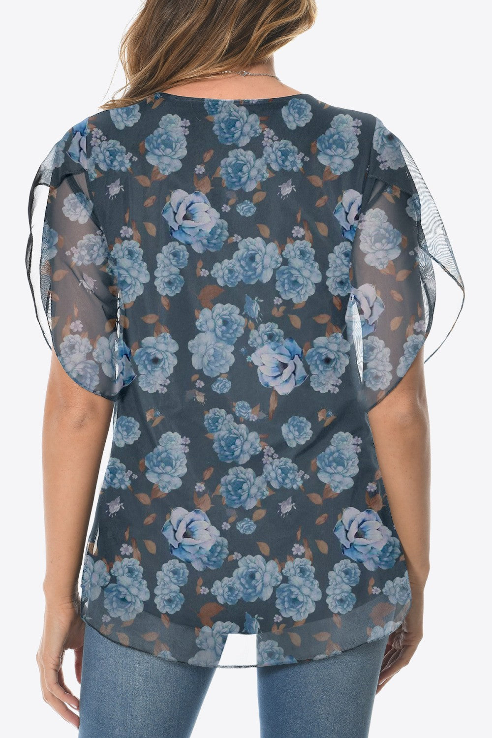 Printed Round Neck Curved Hem Blouse-Teresa&#39;s Fashionista LLC
