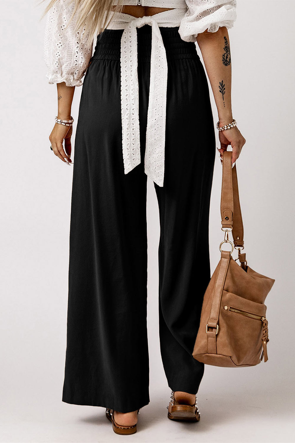 Drawstring Smocked Waist Wide Leg Pants-Teresa's Fashionista LLC