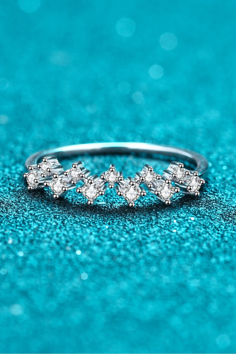 Moissanite Rhodium-Plated Half-Eternity Ring-Teresa&#39;s Fashionista LLC
