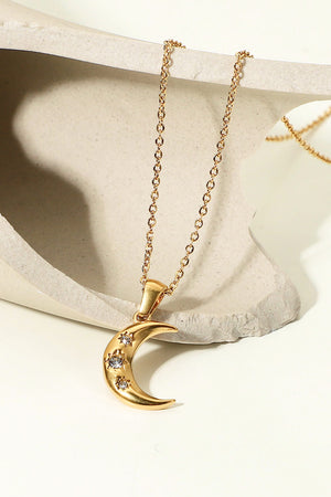 18K Gold Plated Inlaid Zircon Moon Pendant Necklace-Teresa's Fashionista LLC