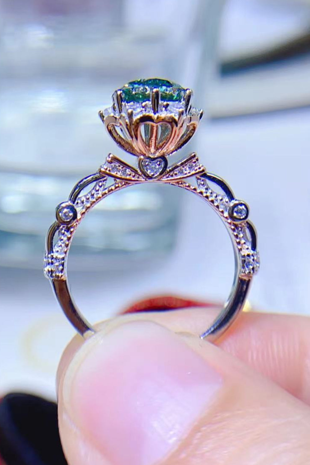 1 Carat Moissanite Sterling Silver Ring with Platinum Plating and Zircon Accents