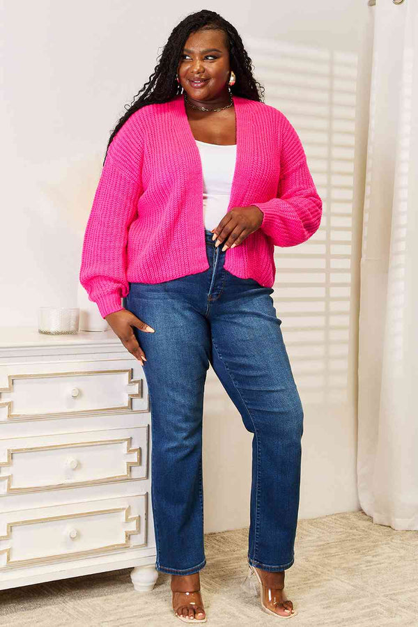 Woven Right Rib-Knit Open Front Drop Shoulder Cardigan-Teresa's Fashionista LLC