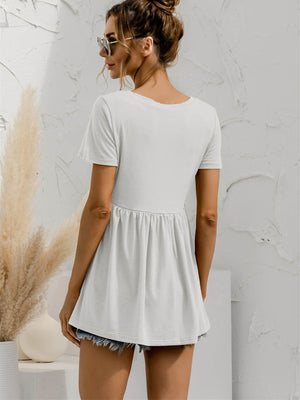 V-Neck Short Sleeve Babydoll Top-Teresa's Fashionista LLC