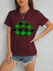 Plaid Lip Graphic Round Neck T-Shirt-Teresa's Fashionista LLC