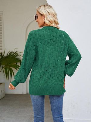 Openwork Open Front Lantern Sleeve Cardigan-Teresa's Fashionista LLC
