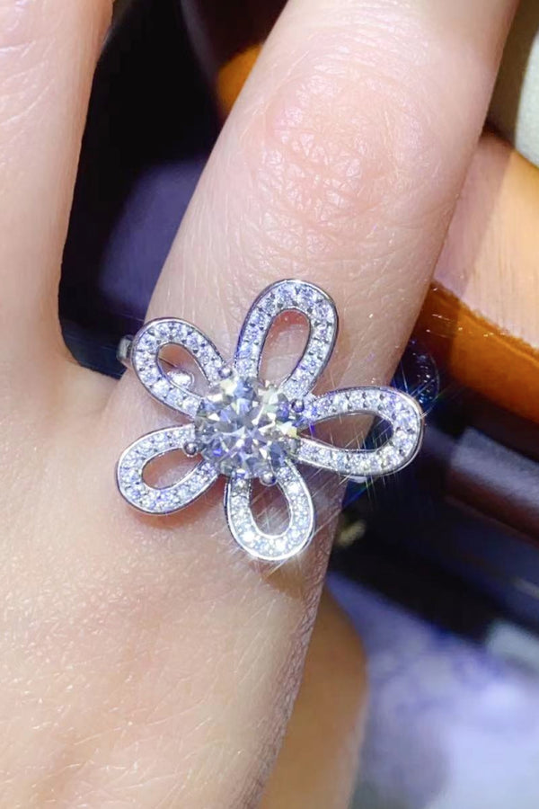 1 Carat Moissanite Flower-Shape Open Ring-Teresa's Fashionista LLC