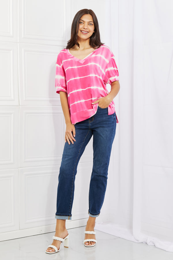 Yelete Full Size Oversized Fit V-Neck Striped Top-Teresa's Fashionista LLC
