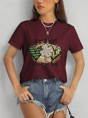 Lucky Clover Round Neck Short Sleeve T-Shirt-Teresa's Fashionista LLC