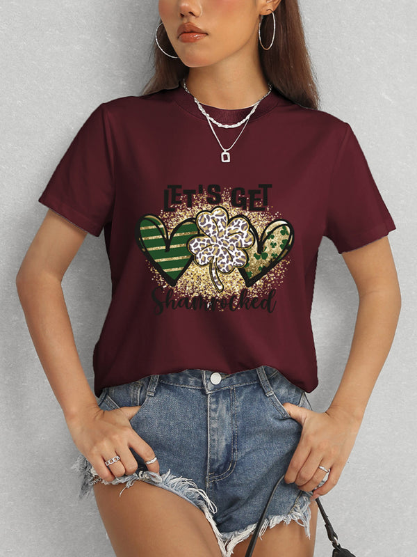 Lucky Clover Round Neck Short Sleeve T-Shirt-Teresa's Fashionista LLC