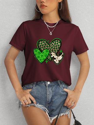 Heart Round Neck Short Sleeve T-Shirt-Teresa's Fashionista LLC
