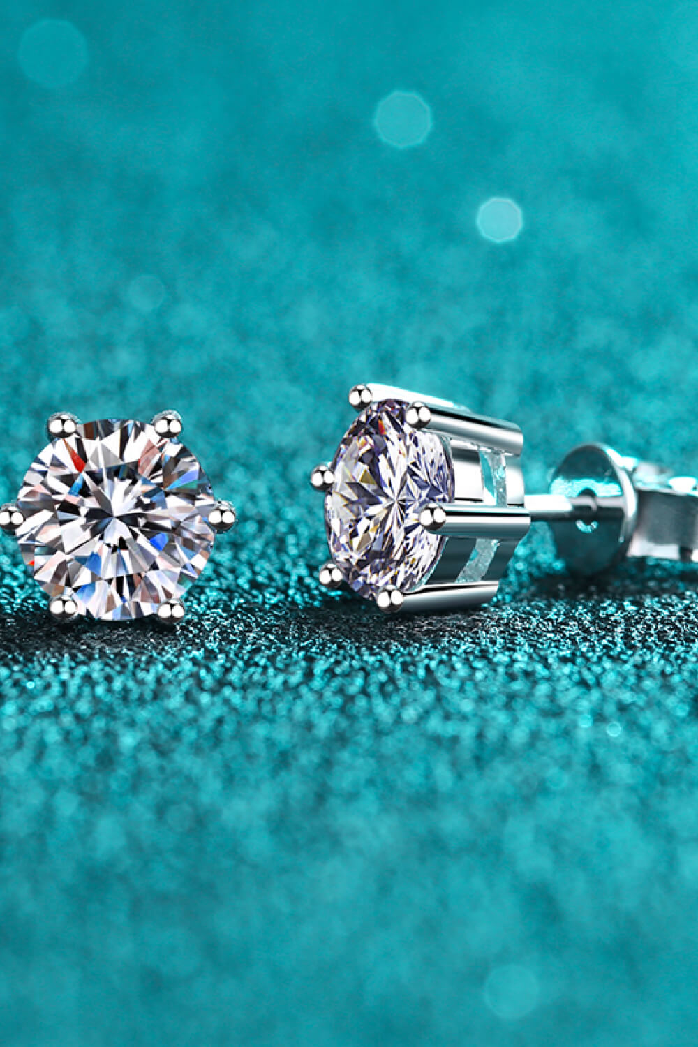 925 Sterling Silver 6-Prong 2 Carat Moissanite Stud Earrings-Teresa's Fashionista LLC