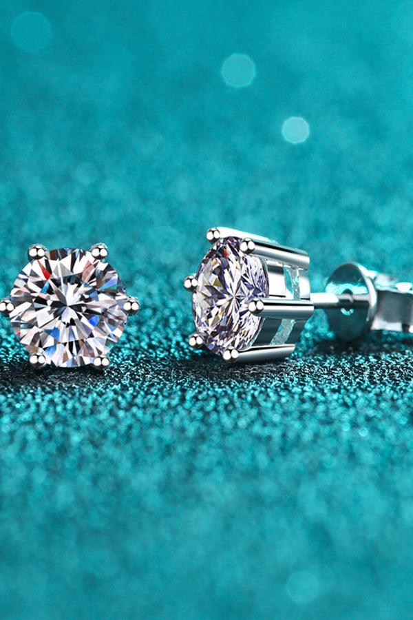 925 Sterling Silver 6-Prong 2 Carat Moissanite Stud Earrings-Teresa's Fashionista LLC