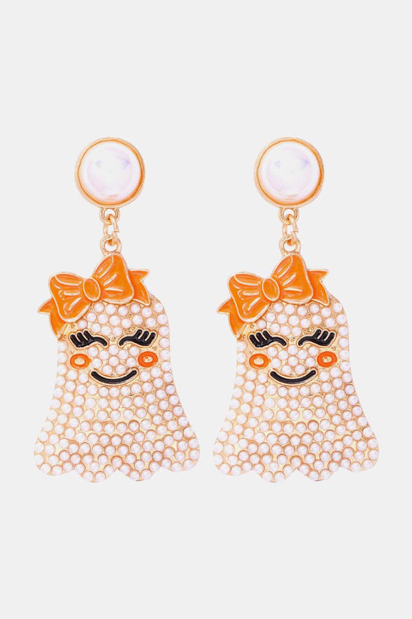 Smiling Ghost Shape Synthetic Pearl Earrings-Teresa's Fashionista LLC