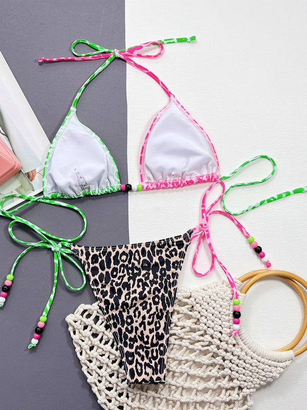 Leopard Tied Halter Neck Bikini Set-Teresa's Fashionista LLC