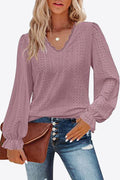 Eyelet V-Neck Flounce Sleeve Blouse-Teresa's Fashionista LLC